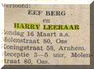 Advertentie verloving in het Nieuw Isralietisch Weekblad d.d. 14 maart 1947 van Hartog Leeraar (1921) en Eva Heintje Berg.