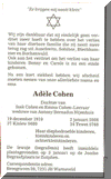 Overlijdensadvertentie Adle Cohen, dochter van Emma Leeraar (1881) en Isak Cohen.